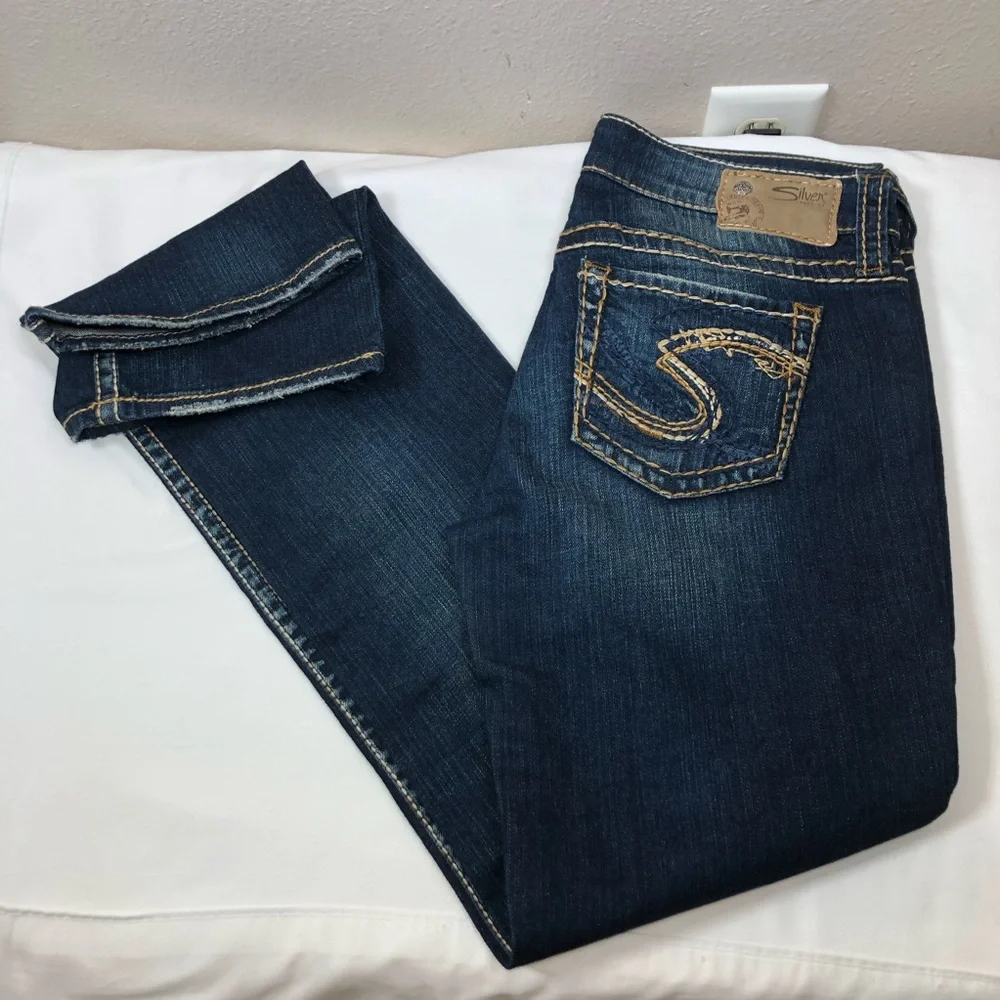 Silver Jeans Co Lola 17” Cotton Mix Dark Wash Straight Leg Jeans W27 L32